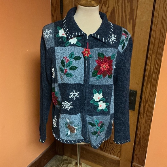 Vintage 90s Tiara International Zip down Christmas Cardigan - Picture 9 of 13